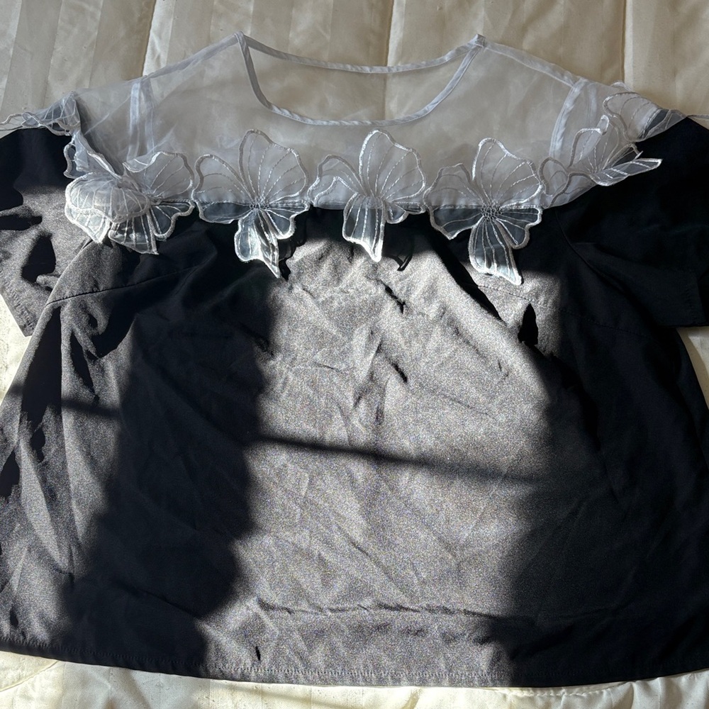 Elegant Black and White Floral Sheer Top